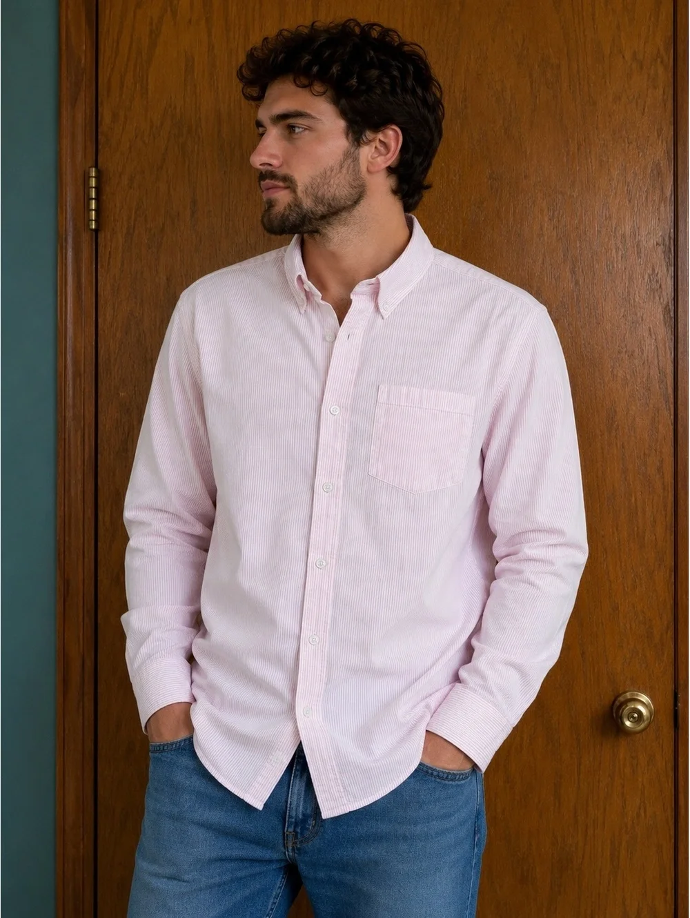 J.Crew Men’s Pink & White Striped Button-Down Shirt 100% Cotton Size M